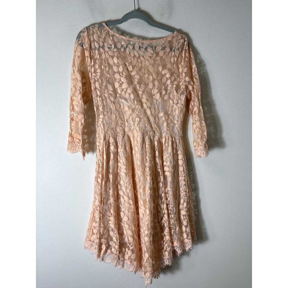 Free People Peach Long Sleeve Lace Midi Dress Sz 12 - Picture 3 of 3